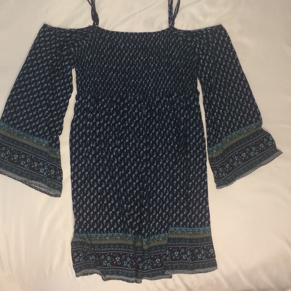 Navy Print Boho Dress